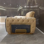 Luxury Cream Leather 1~4 Seater Sofa with Hand-Tufted Detailing, Marble Accents & Gold Stainless Steel Base